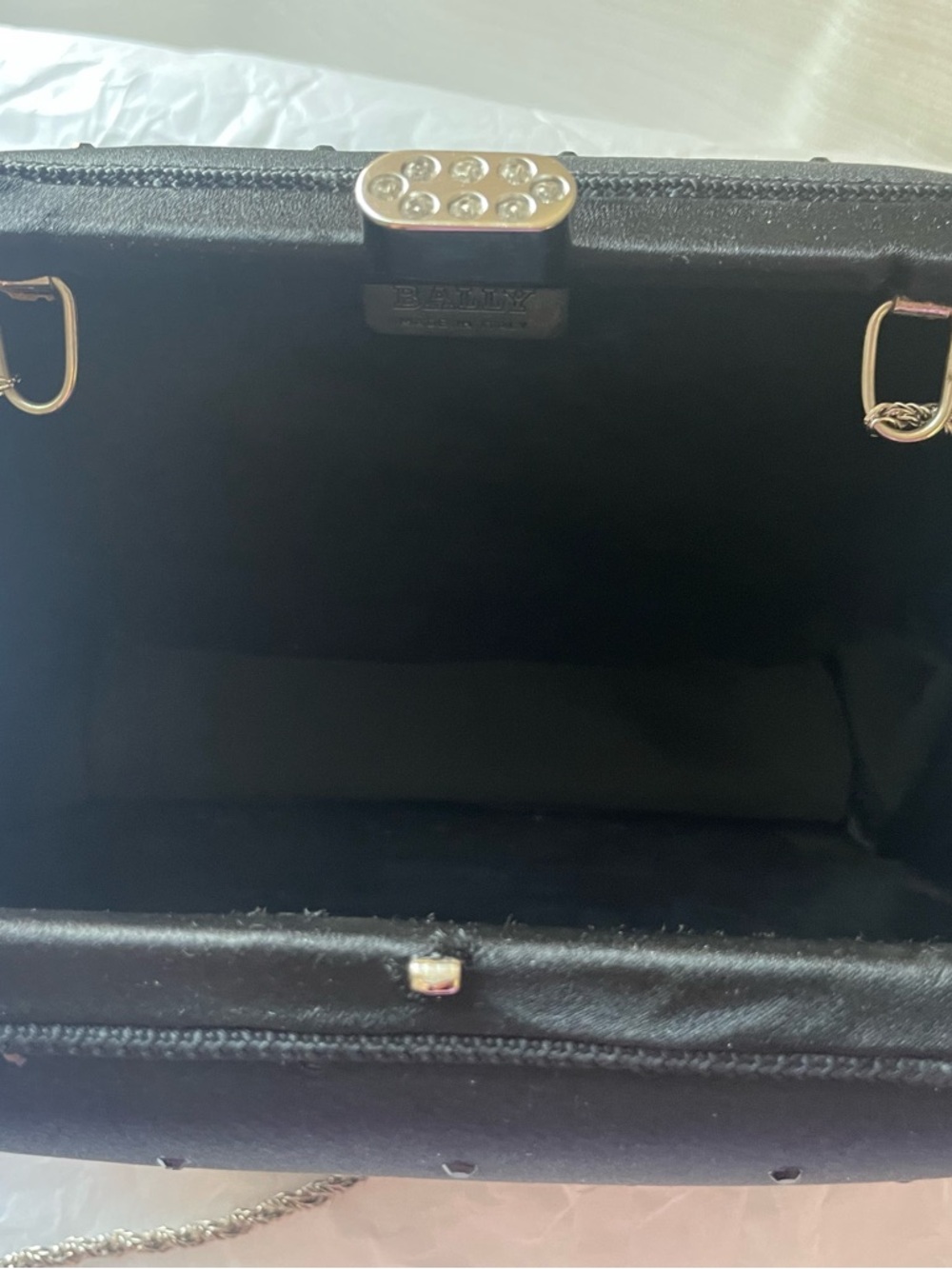 Bally Clutch Bag Made in Italy Silver Chain Strap Crystal Rhinestones - Picture 8 of 11